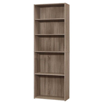 71" Taupe Distressed Wood Adjustable Five Tier Bookcase