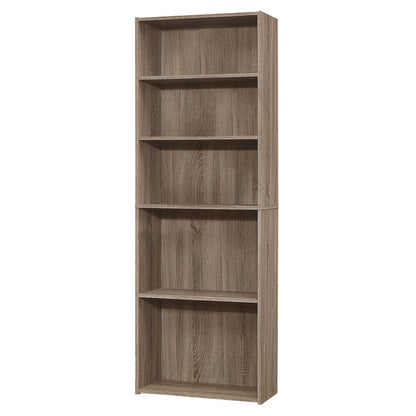 71" Taupe Distressed Wood Adjustable Five Tier Bookcase