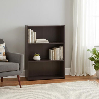 36" Espresso Wood Adjustable Three Tier Bookcase