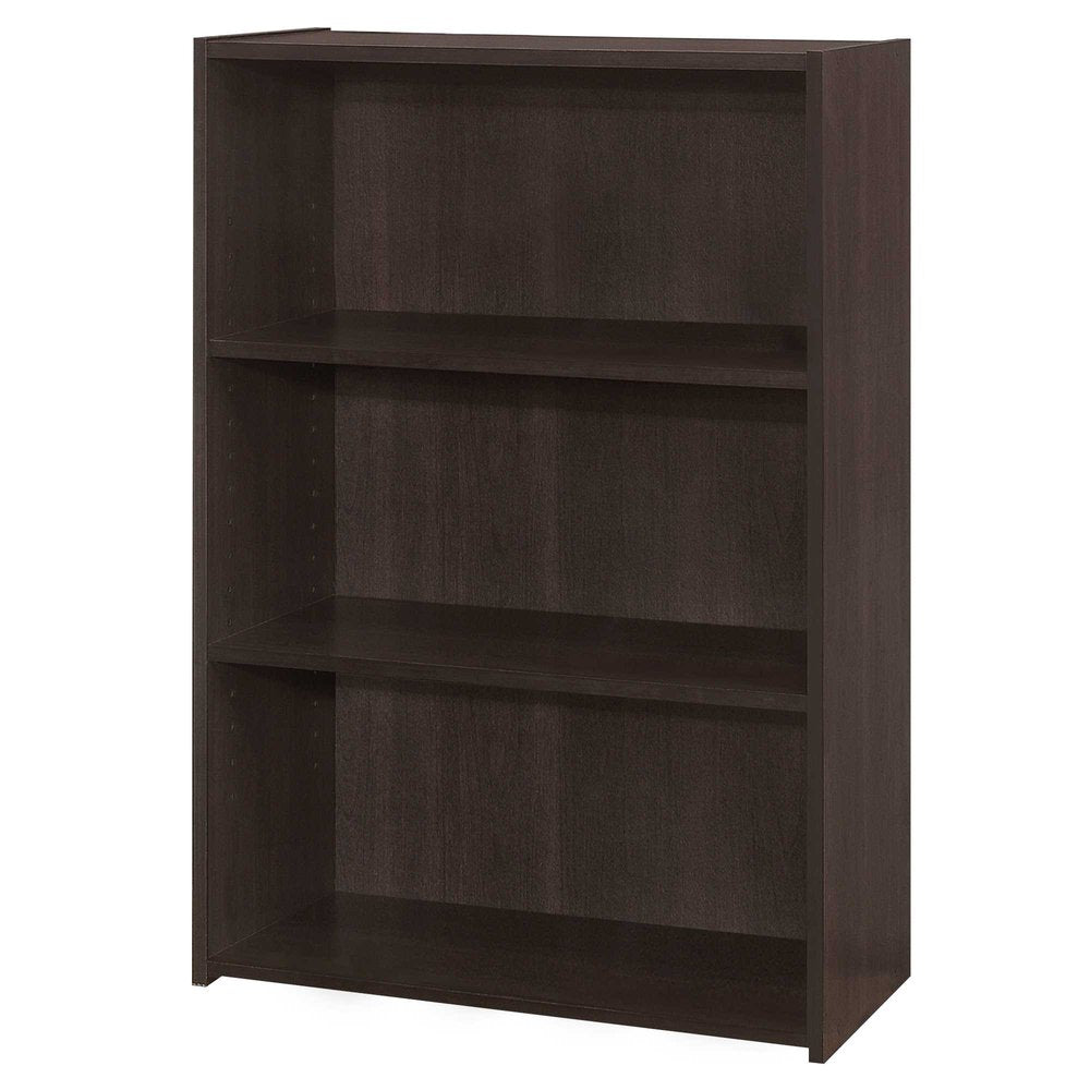 36" Espresso Wood Adjustable Three Tier Bookcase