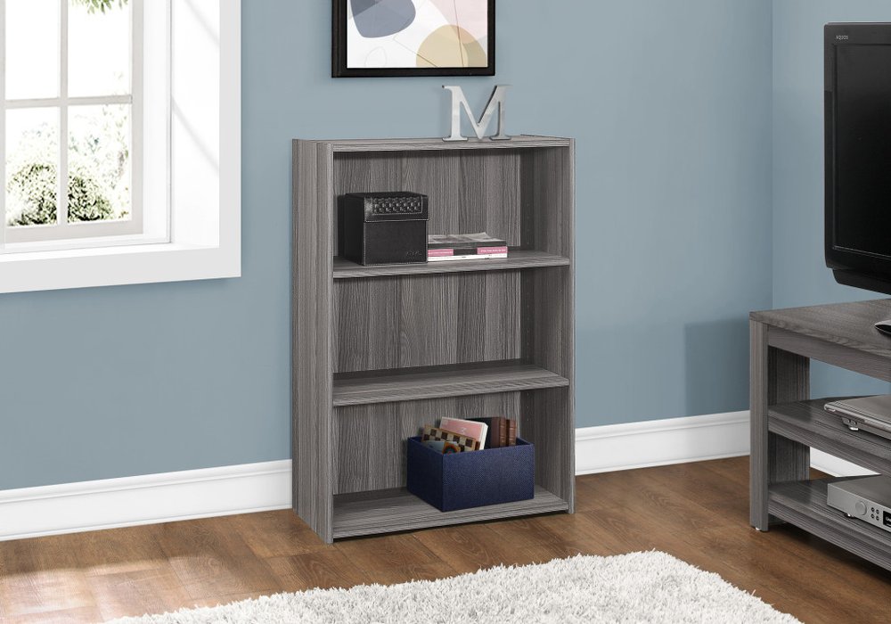 Gray Wood Adjustable Three Tier Bookcase