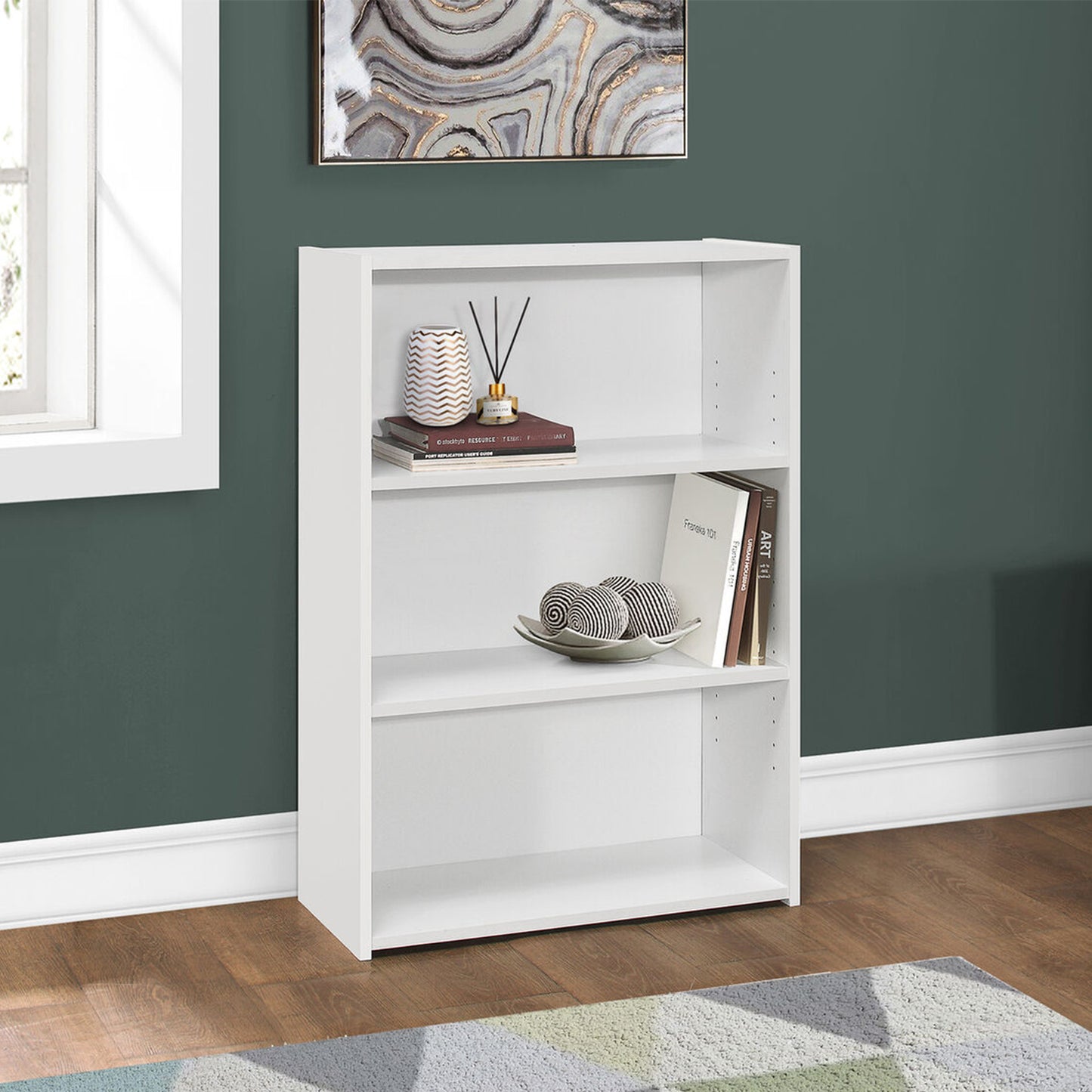 36" White Wood Adjustable Bookcase