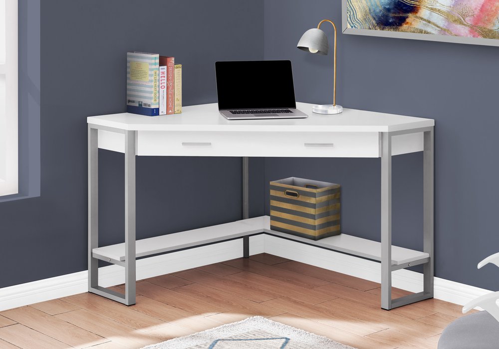 42" White and Silver Corner Computer Desk
