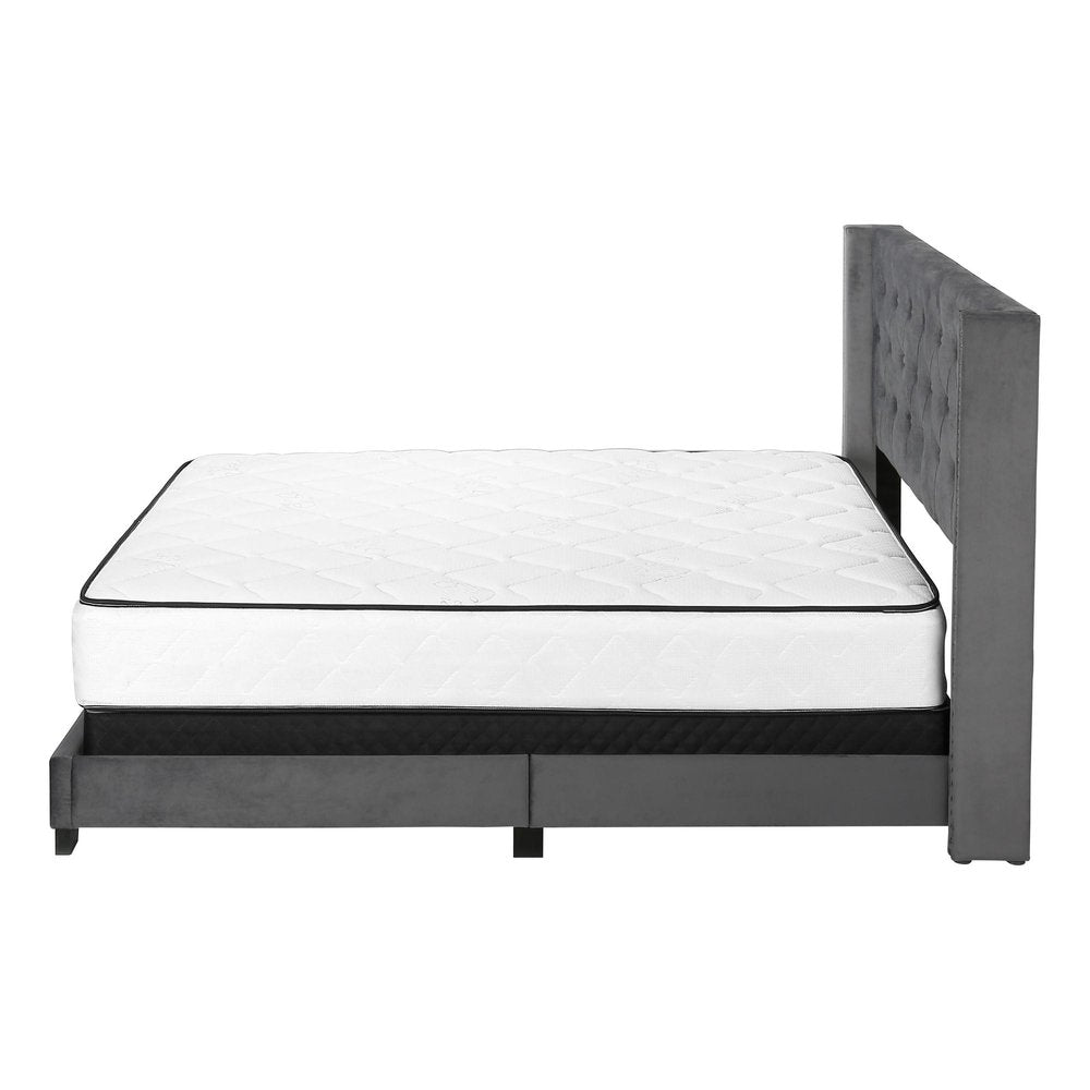 Solid Wood Queen Tufted Gray Upholstered Velvet Bed With Nailhead Trim