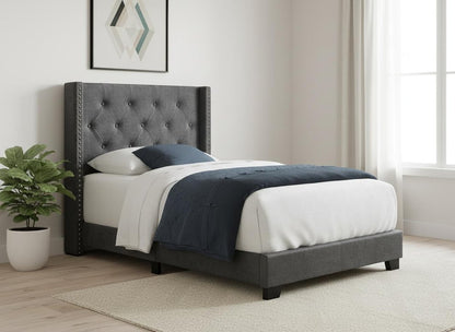 45.25" X 82.75" X 49.75" Dark Grey Velvet With Chrome Trim - Twin Size Bed