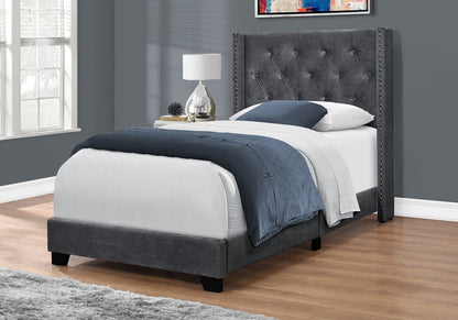 45.25" X 82.75" X 49.75" Dark Grey Velvet With Chrome Trim - Twin Size Bed