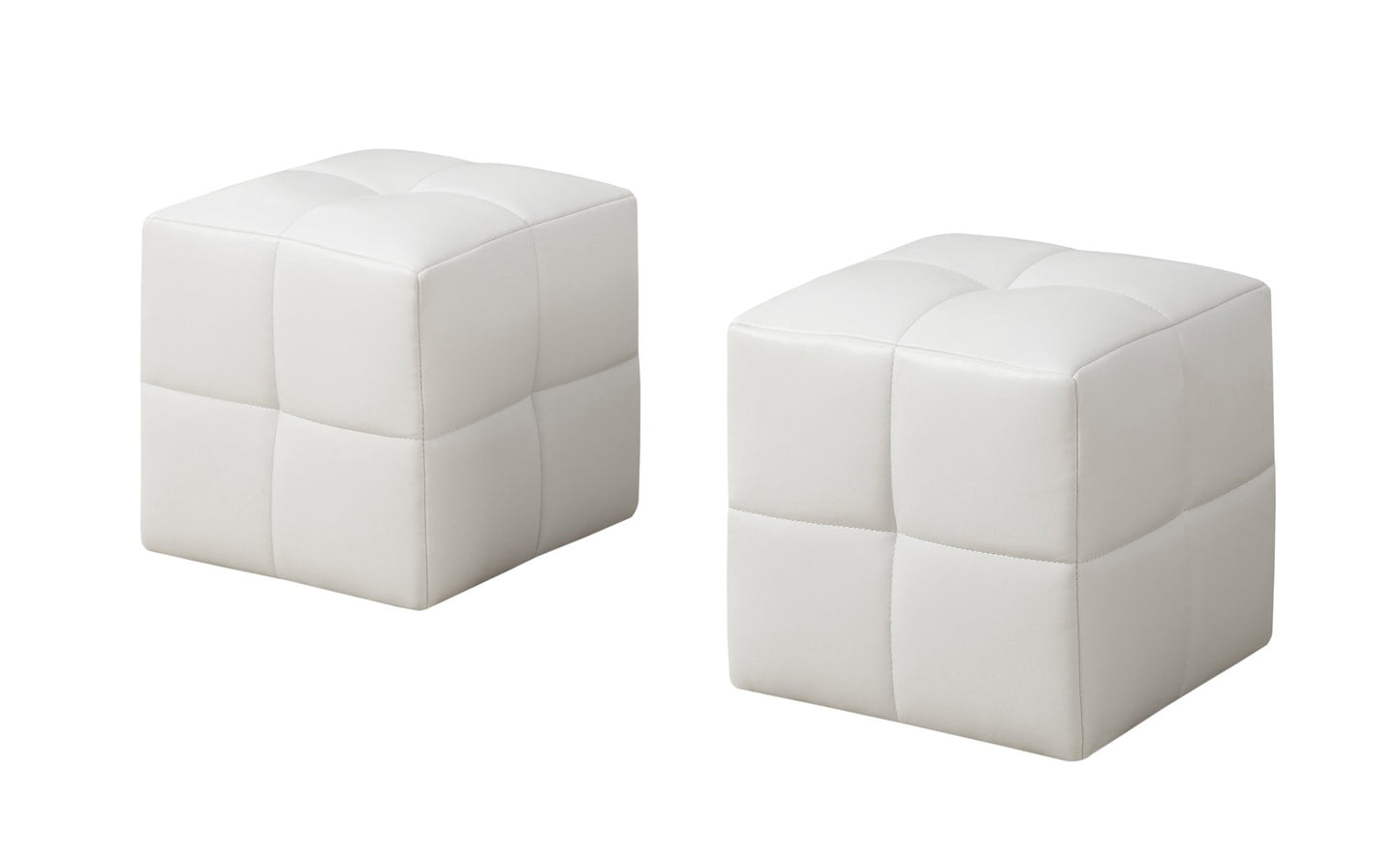 White Faux Leather Ottomans - Set of 2