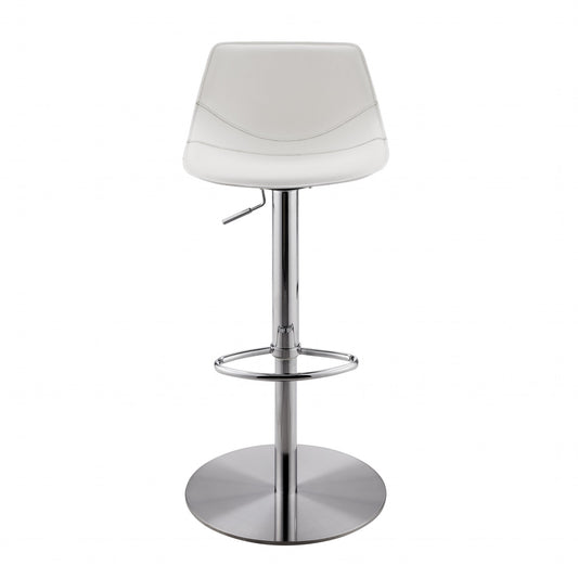 Adjustable Height White And Silver Steel Swivel Bar Height Bar Chair