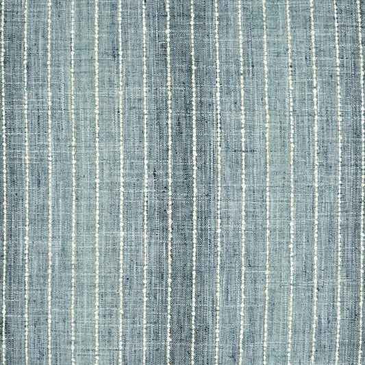 Blue denim-style striped fabric with light vertical lines; versatile for apparel or upholstery.