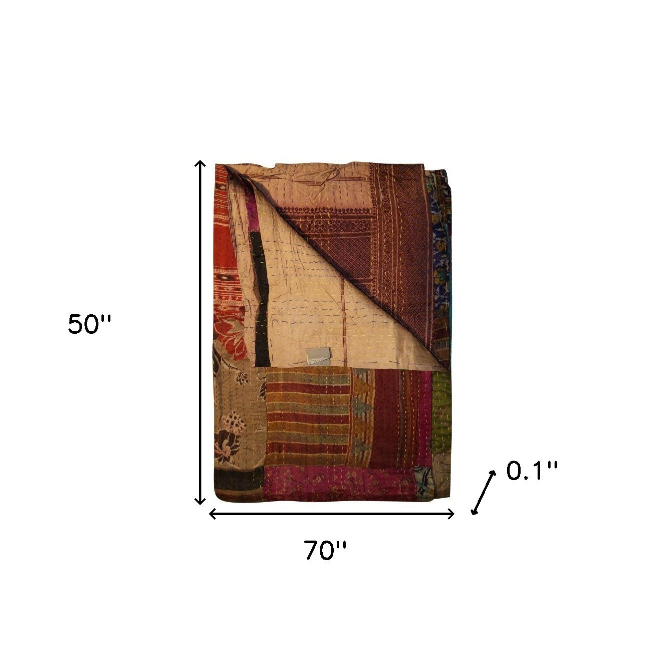 50" X 70" Burgundy and Brown Quilted Cotton Patchwork Throw Blanket with Embroidery