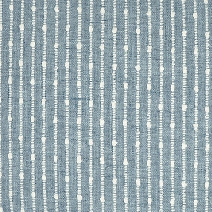 Blue denim-striped pillow with white vertical dotted lines, 24 x 24 inches
