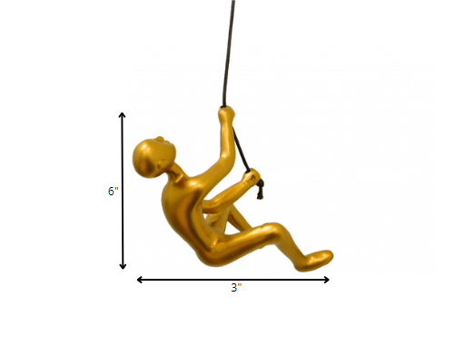 6" Gold Unique Climbing Man With Rope Wall Art