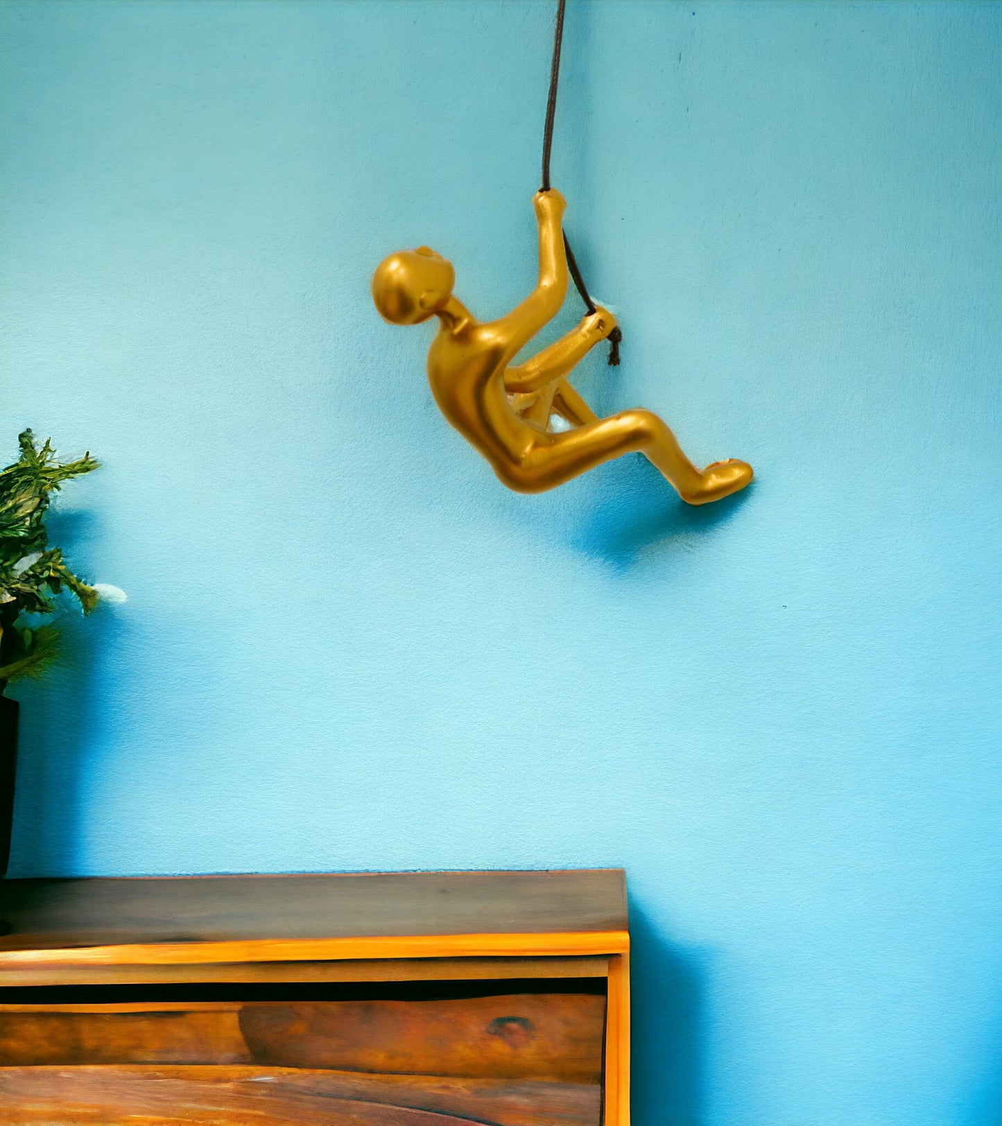 6" Gold Unique Climbing Man With Rope Wall Art