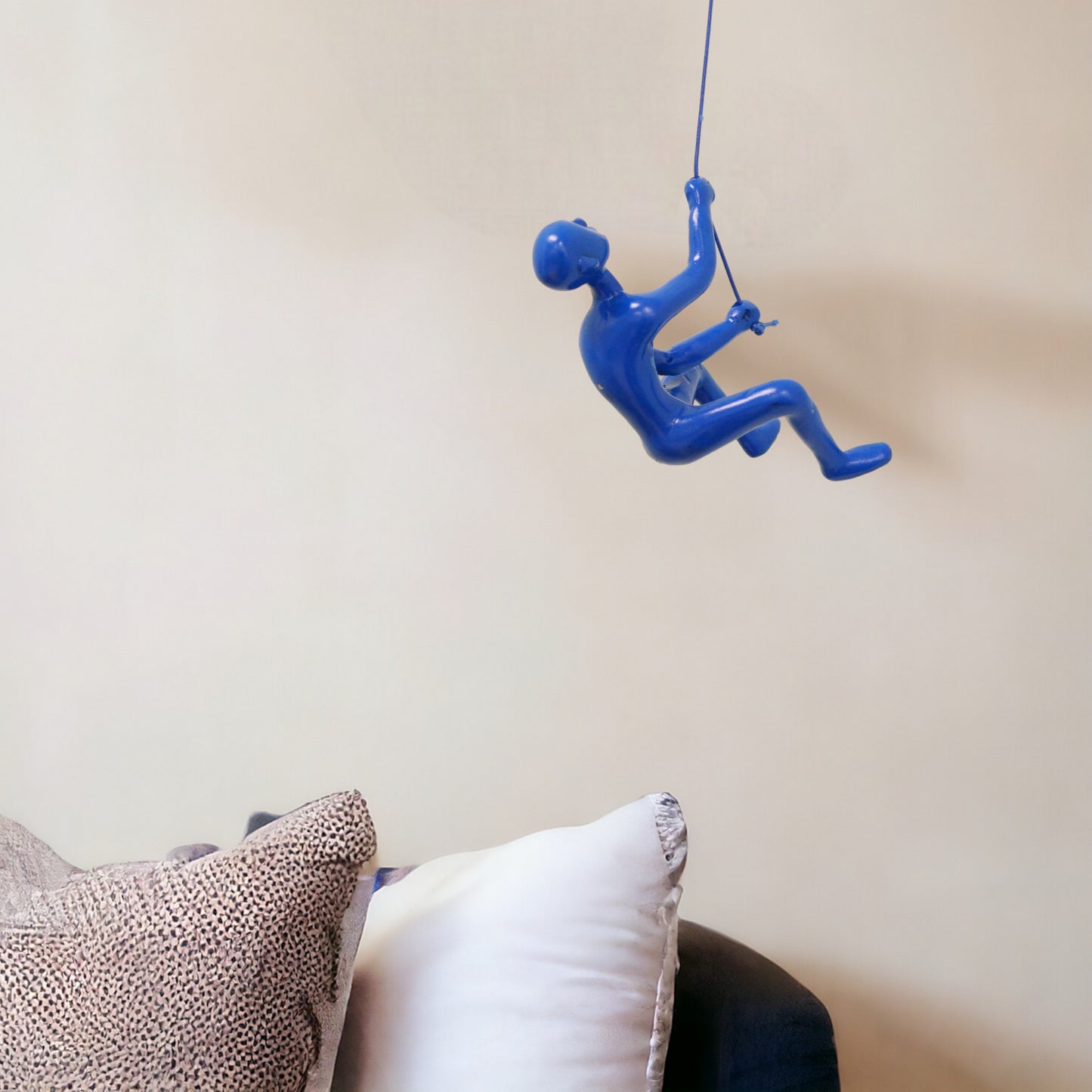 6" Blue Unique Climbing Man With Rope Wall Art