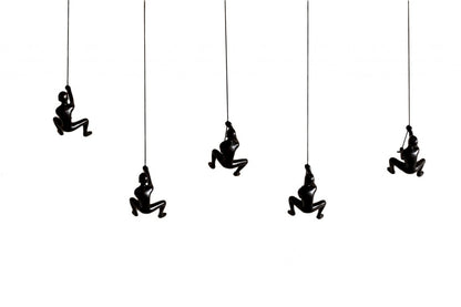 Set of Five Black Resin Climbing Man Hanging Dimensional Sculpture