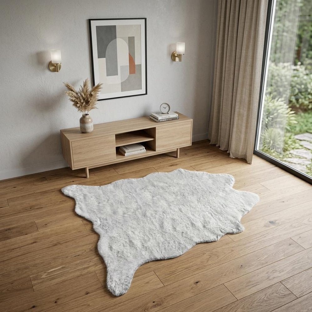 4' X 5' Gray Faux Fur Washable Area Rug