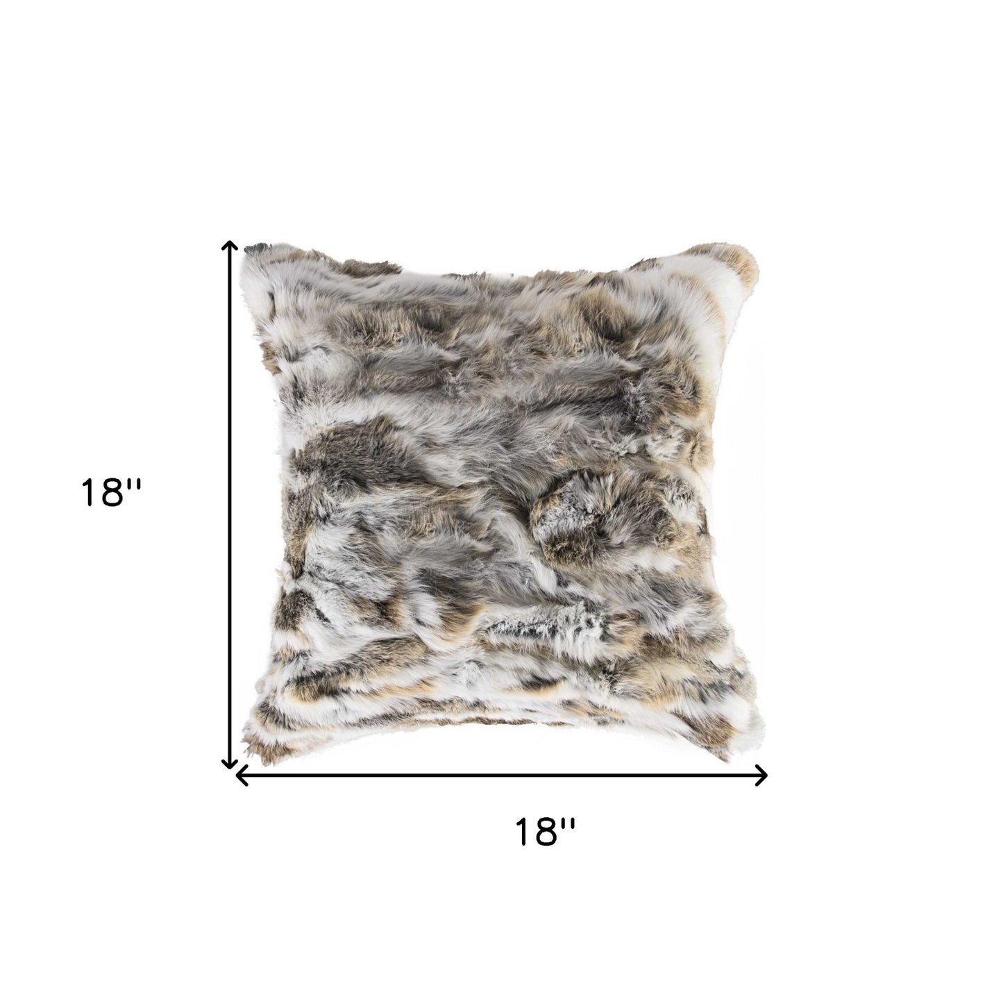 5" X 18" X 18" 100% Natural Rabbit Fur Tan And White Pillow