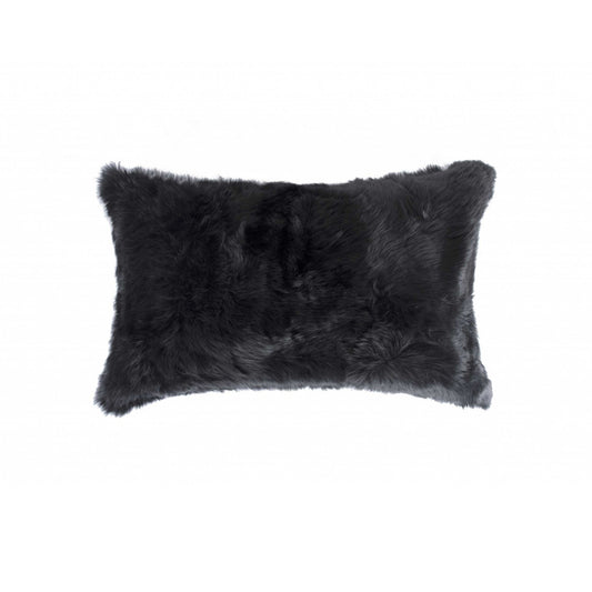12" X 20" Black Wool Throw Pillow