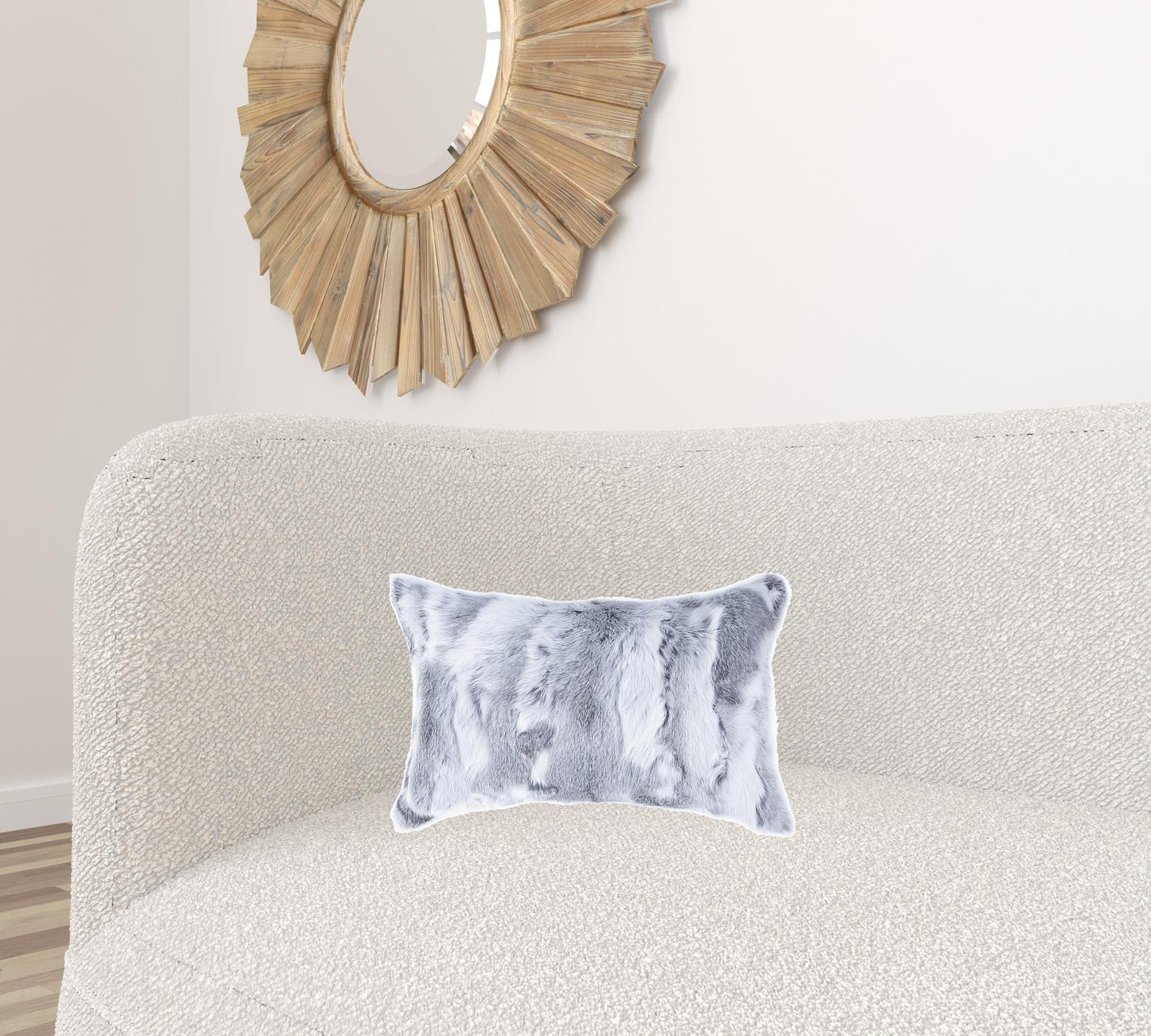 5" X 12" X 20" 100% Natural Rabbit Fur Grey Pillow