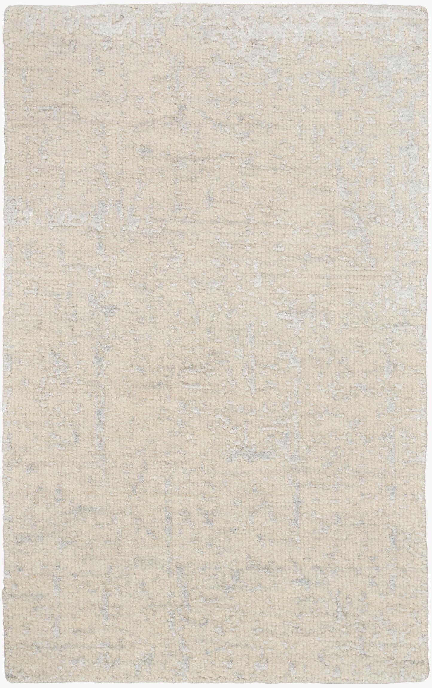 Cream textured area rug with subtle gray abstract pattern and soft, neutral finish.