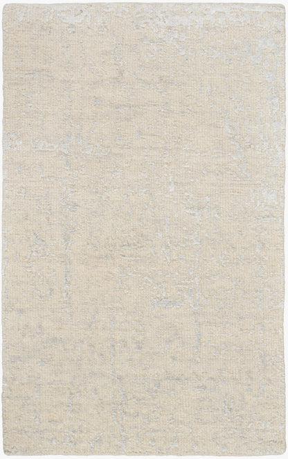 Cream textured area rug with subtle gray abstract pattern and soft, neutral finish.