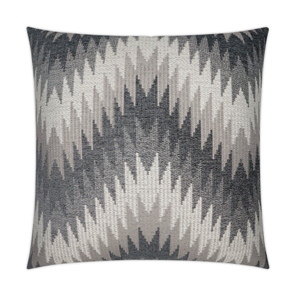 Square decorative pillow with a grayscale chevron pattern on woven fabric.