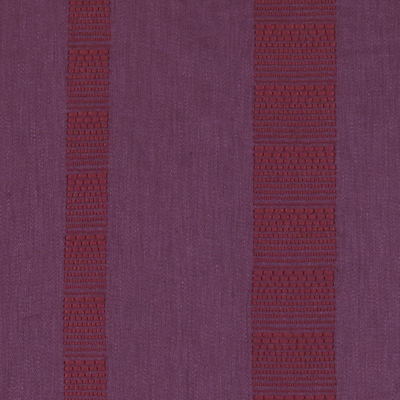 Purple jacquard drapery fabric with vertical red-brown striped blocks.