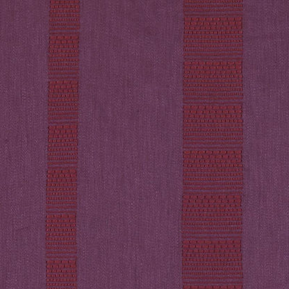 Purple jacquard drapery fabric with vertical red-brown striped blocks.