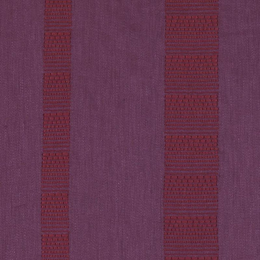 Purple jacquard drapery fabric with vertical red-brown striped blocks.