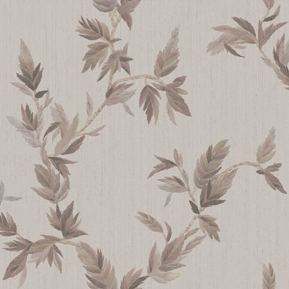 Grey wallpaper with a gold embossed thin leaf pattern.