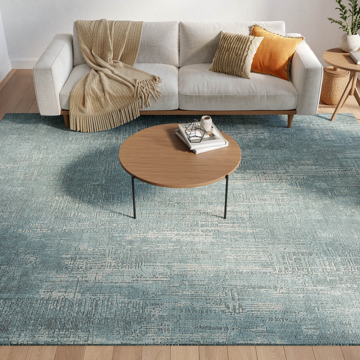 8′×10′ Botanical Washables area rug by Nourison Home in green with abstract botanical flat-weave pattern, machine washable, modern indoor area rug
