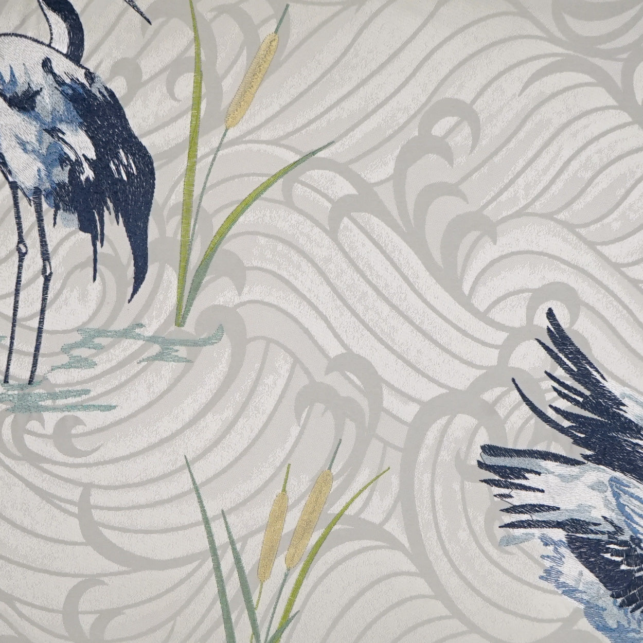 D.V. KAP HOME 3596-YARD Kanji Fabric Novelty, Embroidery  Blue, Silver   - Kanji