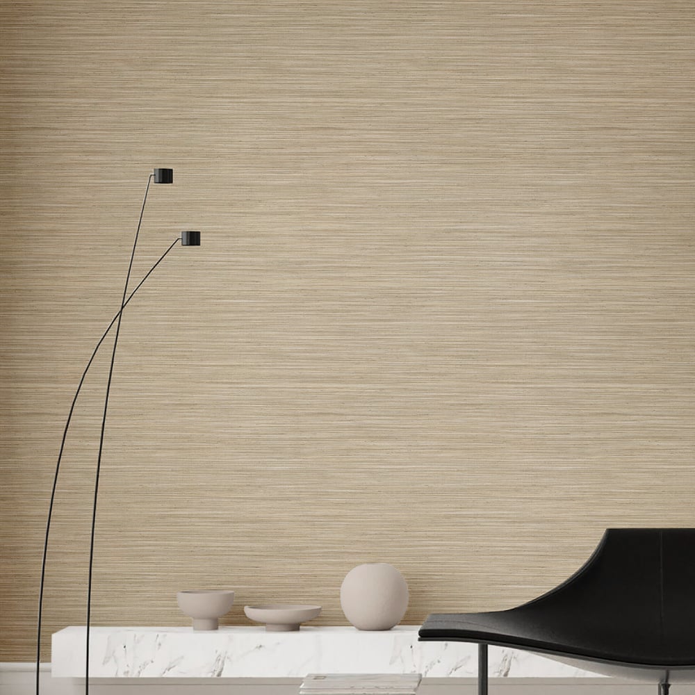 Beige and brown textured wallpaper with a horizontal pattern.