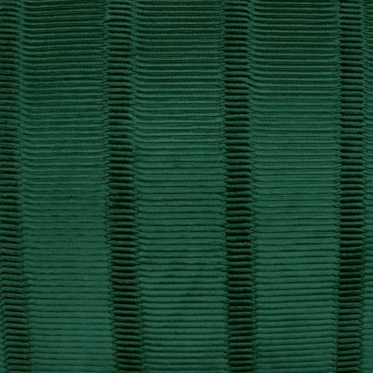 Emerald green ribbed fabric close-up with horizontal ridges; textured knit/woven material for apparel or upholstery.