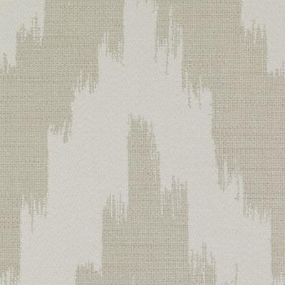 Beige and cream woven drapery fabric with abstract zigzag chevron pattern.