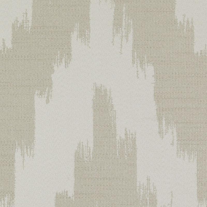 Neutral beige and taupe woven fabric with cream zigzag chevron ikat pattern.