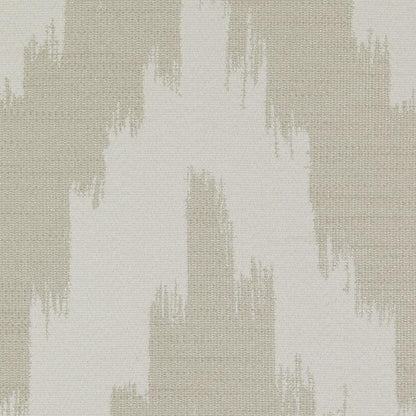 Neutral beige and taupe woven fabric with cream zigzag chevron ikat pattern.