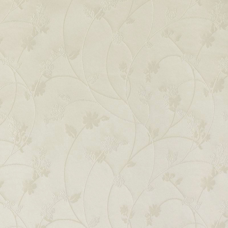 Cream upholstery fabric with subtle embossed floral vines and delicate blossoms.