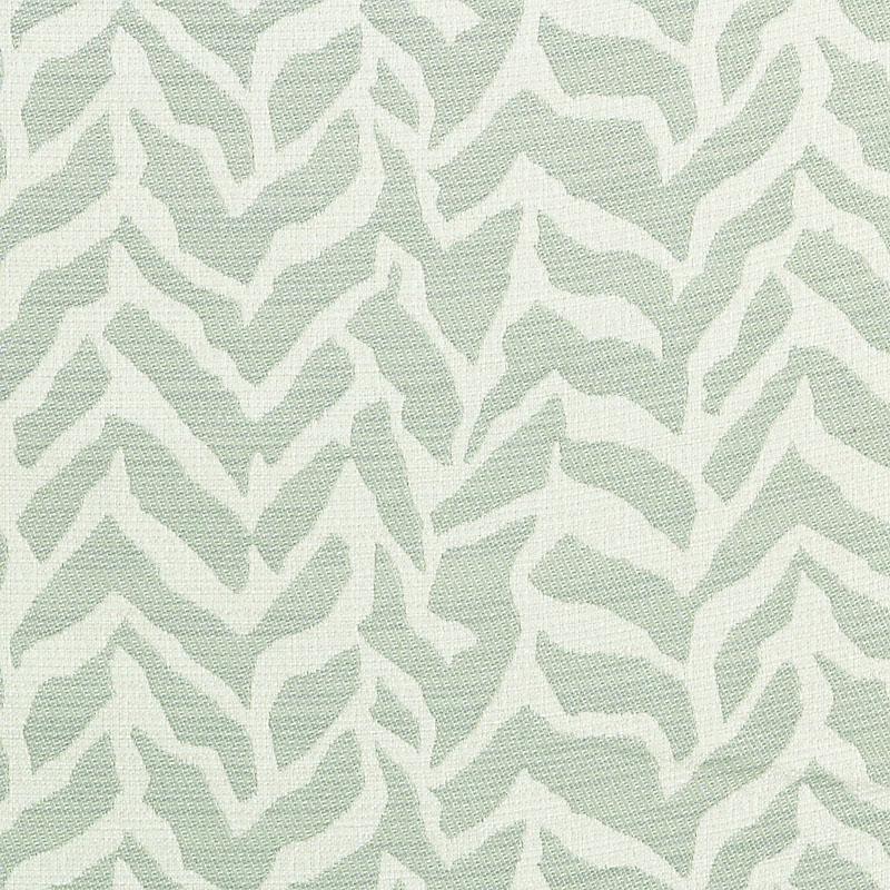 Sage-green woven fabric with white irregular zebra-striped pattern; versatile upholstery or cushion material.