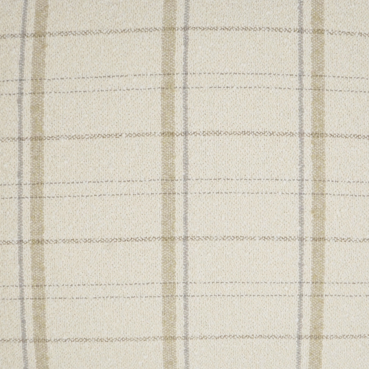 Cream plaid pillow with beige and light gray crossing stripes on a soft woven texture, 24" x 24