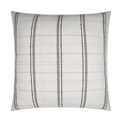 Cream woven square pillow with vertical grey and charcoal stripes for a textured, modern decorative accent.