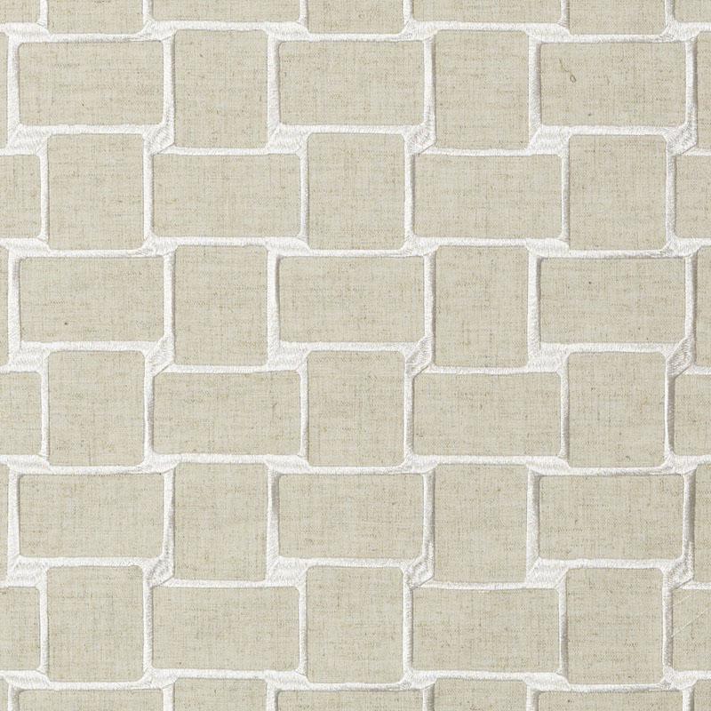 Beige linen-textured upholstery fabric swatch in natural 16-Natural; close-up shows subtle weave.