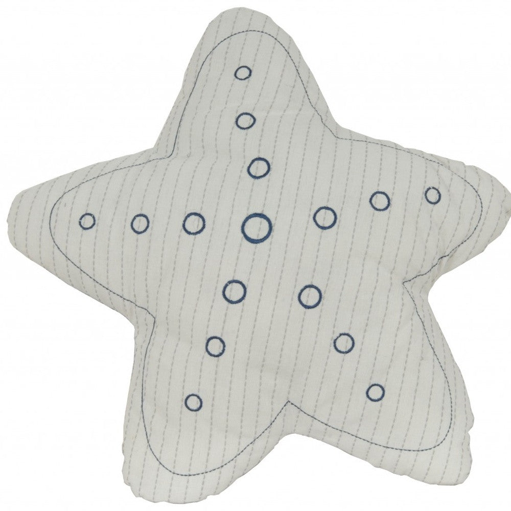 12" X 12" Blue and White Star Linen Throw Pillow