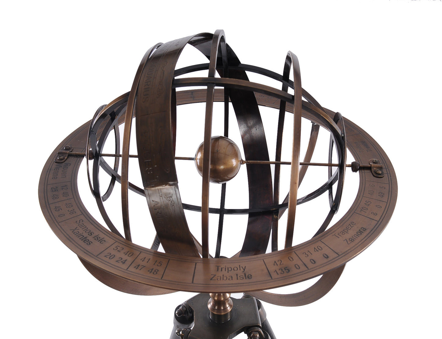 25" X 25" X 45.75" Brass Armillary With Wood Stand