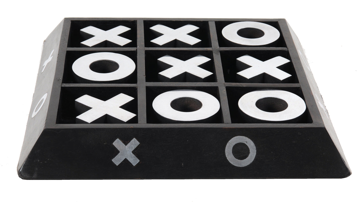 Nickel And Dark Wood Tic Tac Toe Game Sculpture