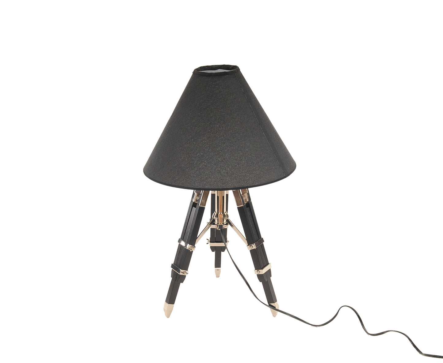 26" Black Metal Tripod Table Lamp With Black Shade