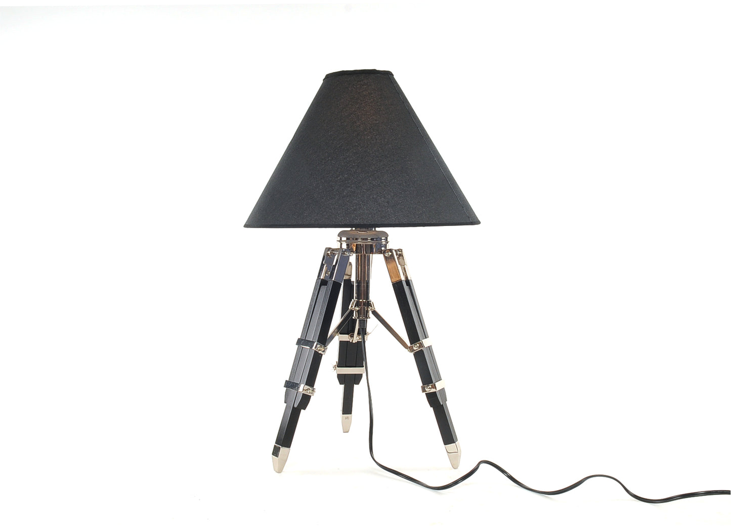 26" Black Metal Tripod Table Lamp With Black Shade