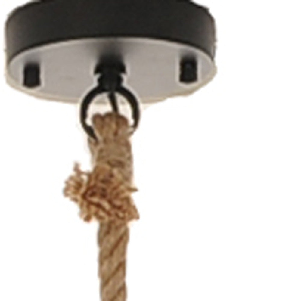 Beige and Black Iron and Rope Ceiling Light