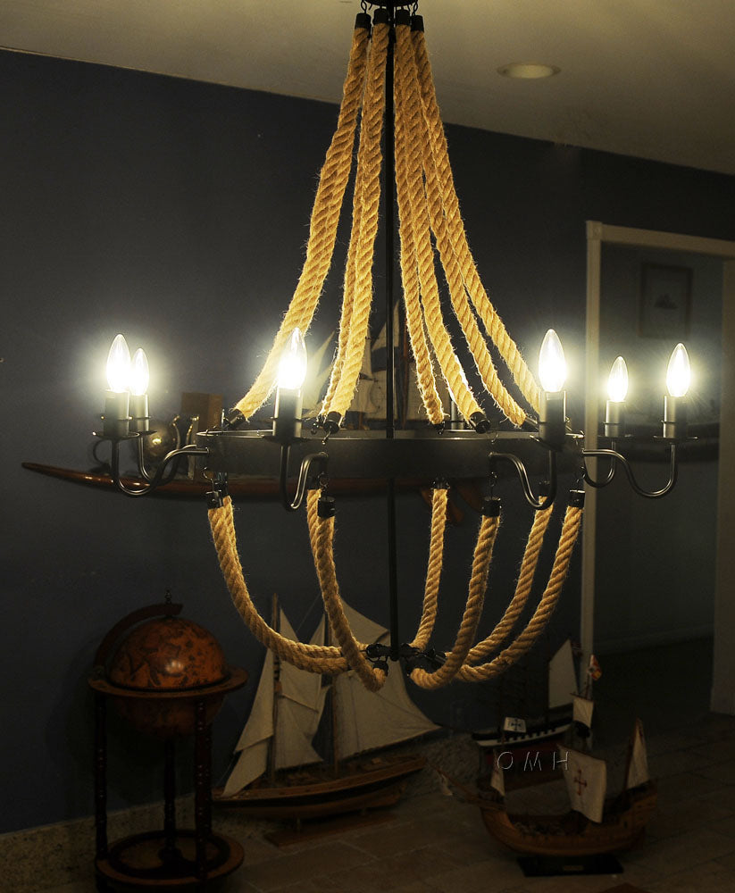 35.5" X 35.5" X 47" 8 Bulbs Large Rope  Pendant Lamp