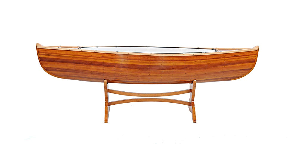 Natural Solid Wood and Glass Canoe Coffee Table